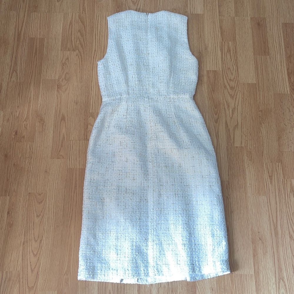 Donna Karan White and Gold Sleeveless Tweed Sheath Mini Dress Size 2 - Picture 10 of 13
